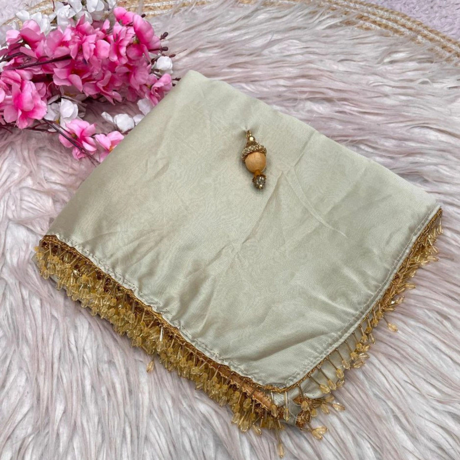 Pure Soft Rangoli Silk Saree with Handmade Lace & Heavy Latkan Pallu