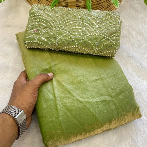 Pearl Cascade Fendi Satin Saree