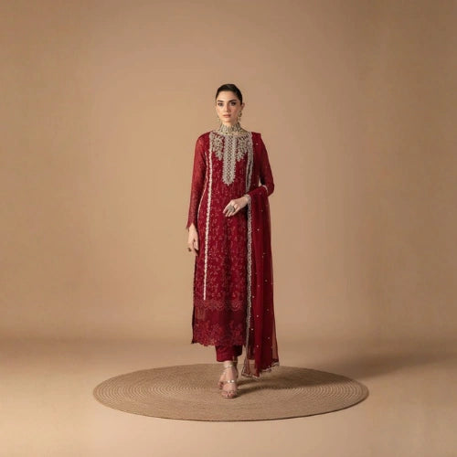 Fox Georgette Semi-Stitched Designer Suit with Sequined Embroidery