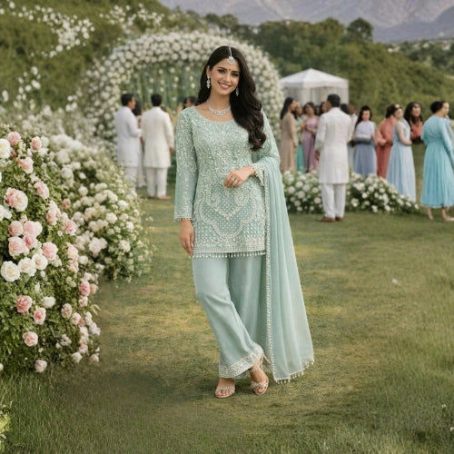 Heavy Georgette Embroidered Suit Set with Beads Work