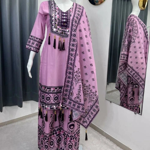 Digital Printed Muslin Kurta Palazzo Set with Dupatta