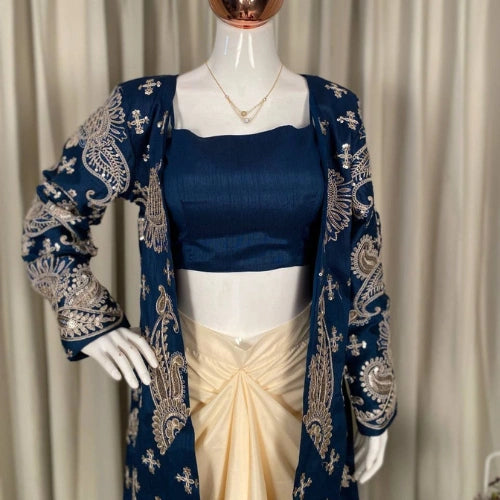 Draped Dhoti Skirt Set with Embroidered Koti