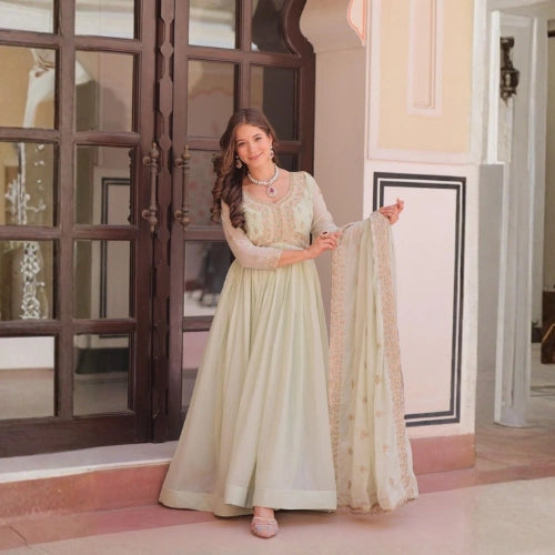 Star Georgette Embroidered Gown Set with Dupatta