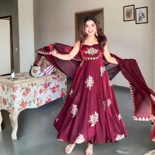 Heavy Fendi Silk Embroidered Anarkali Suit Set