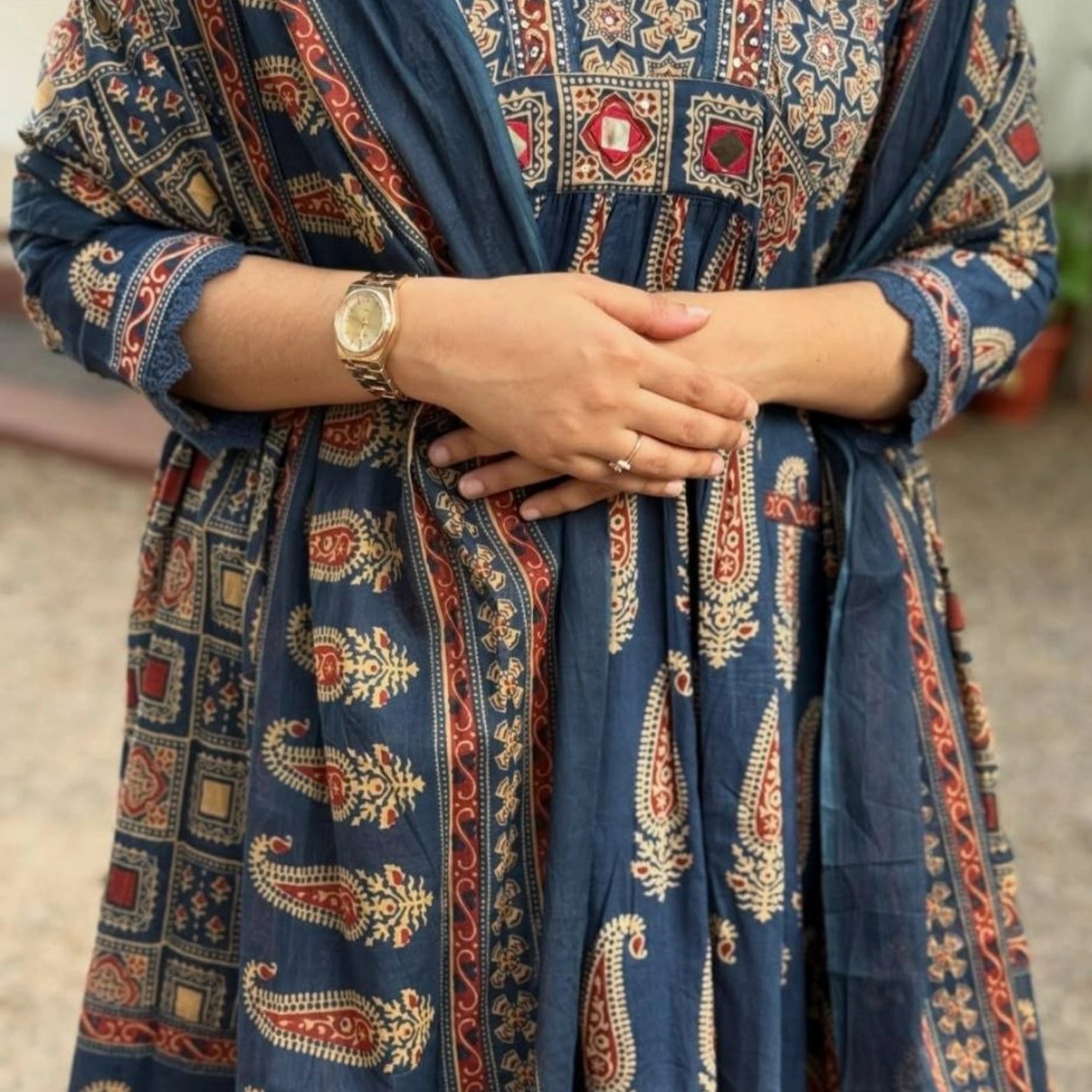 Bagru Mirror Work Cotton Kurta Set