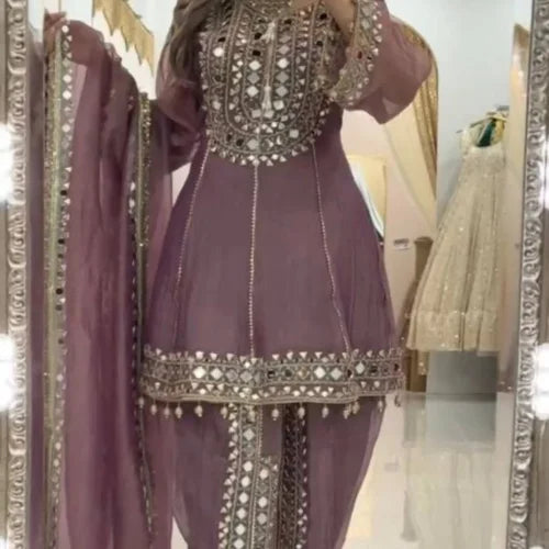 Mirror Work Frandy Silk Dhoti Suit Set