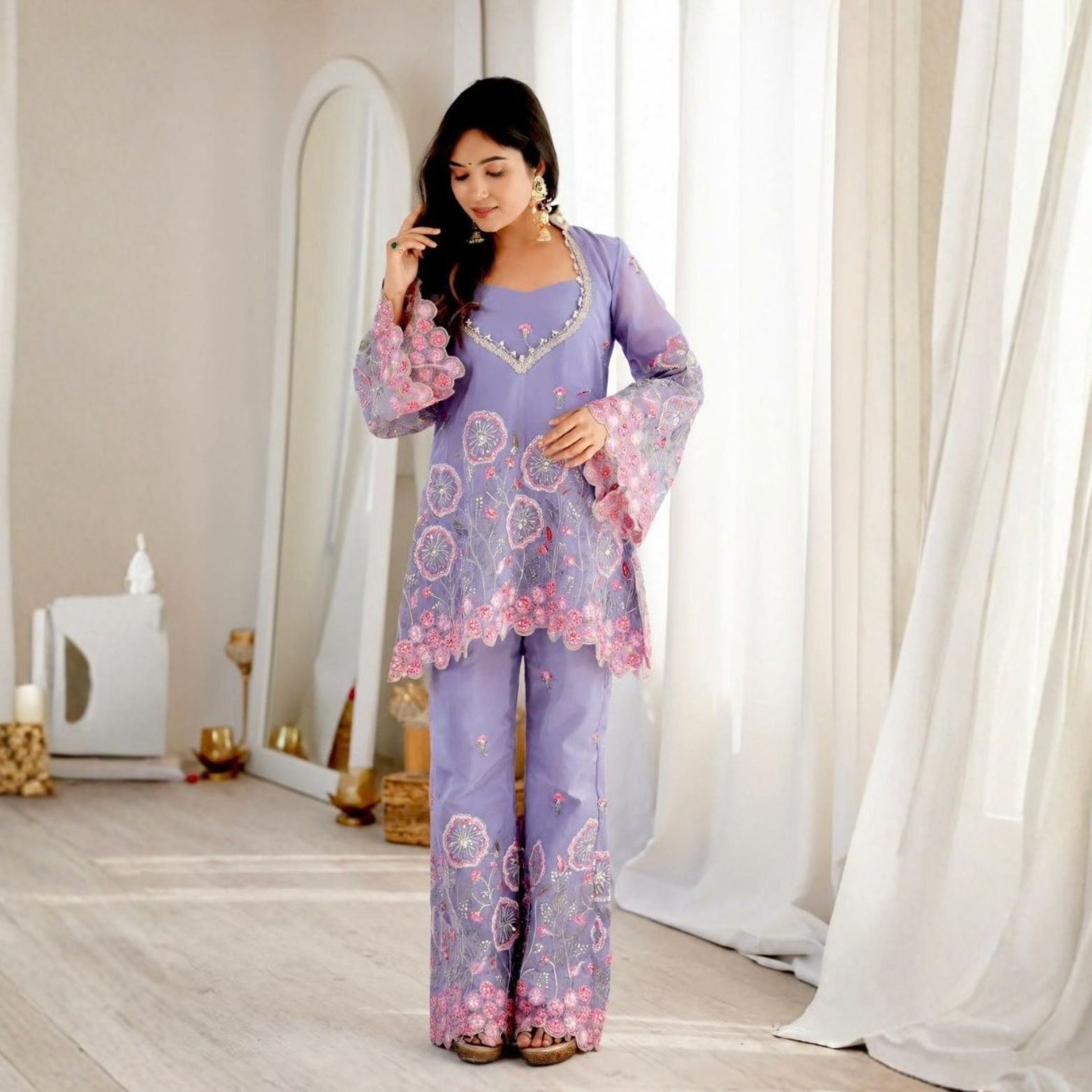 Gulnaaz Floral Embroidered Silk Suit Set