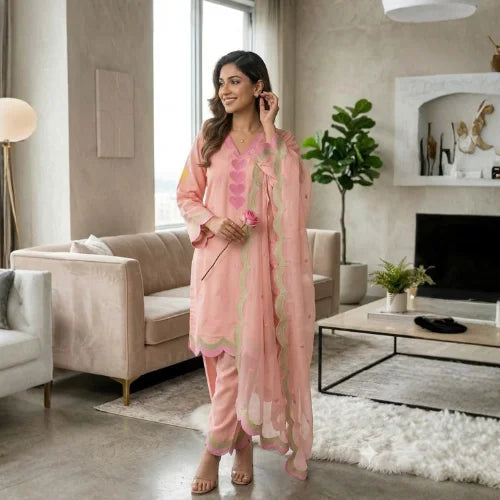 Pure Mul Chanderi Designer Embroidered Suit Set