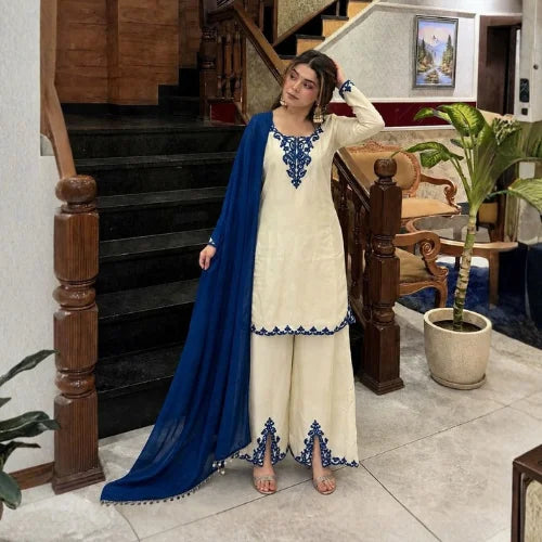 Embroidered German Chinon Palazzo Set