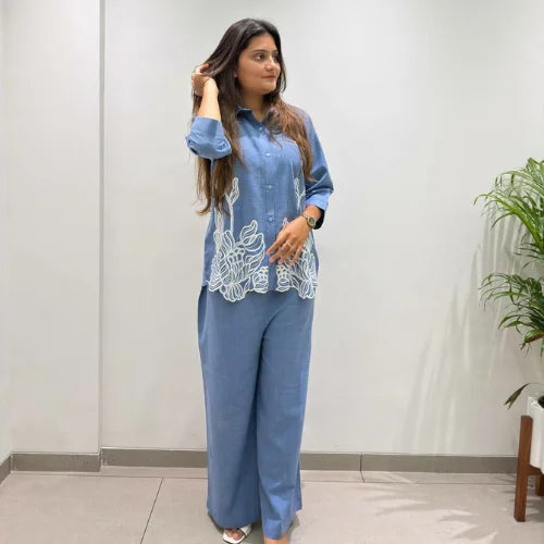 Premium Cotton Denim Embroidered Co-ord Set