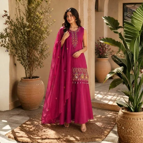 Premium Chinon Designer Kurti Palazzo Set