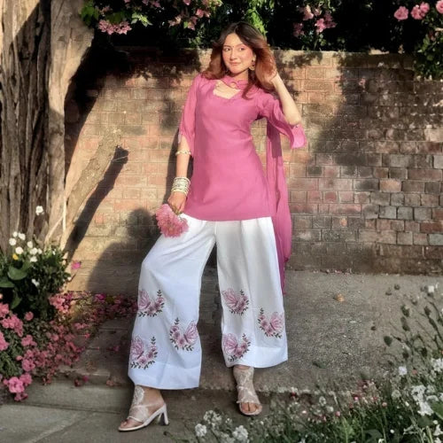 Roman Silk Designer Kurti Palazzo Set