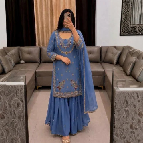 Heavy Embroidered Faux Georgette Suit Set