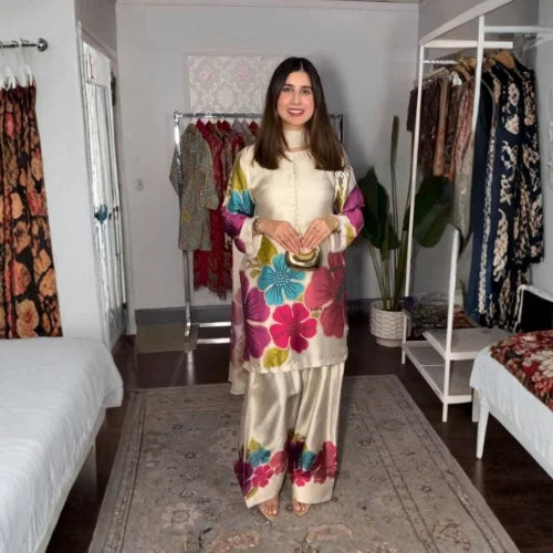 Gulbahar Satin Floral Co-ord Set