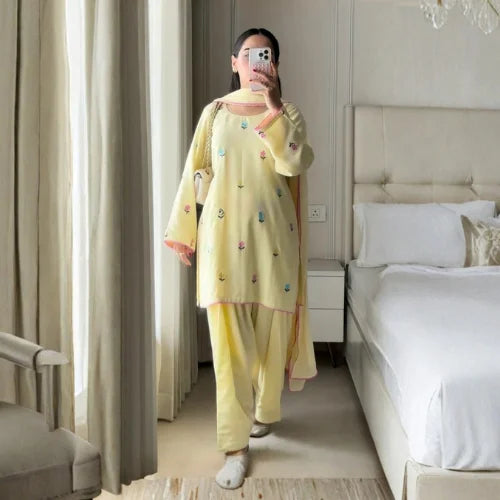 Roman Chanderi Cotton Embroidered Farshi Suit Set
