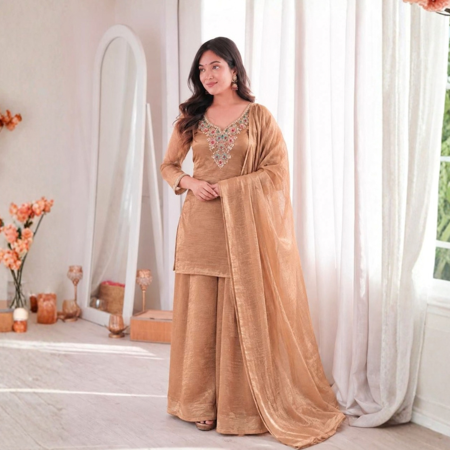 Aaradhya Salsa Silk Embroidered Suit Set