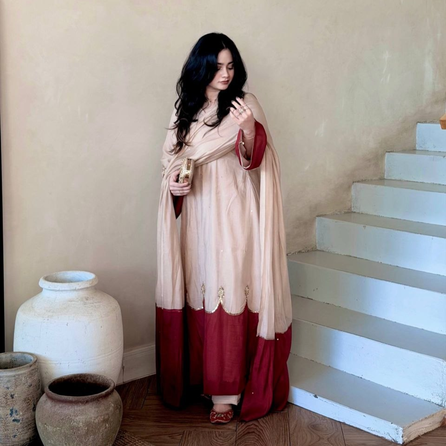 Priyal Roman Silk Kaftan Set