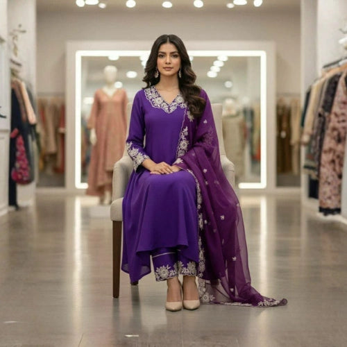 Roman Silk Embroidered Pant Suit