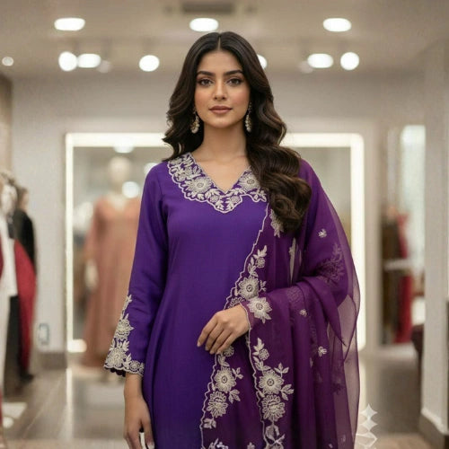 Roman Silk Embroidered Pant Suit