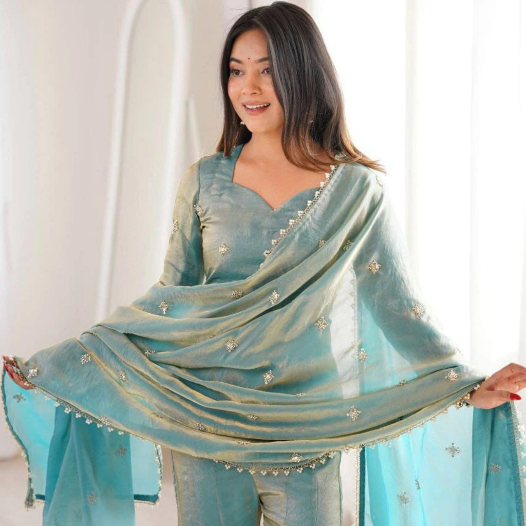 Royal Fendy Silk Embroidered Sharara Set