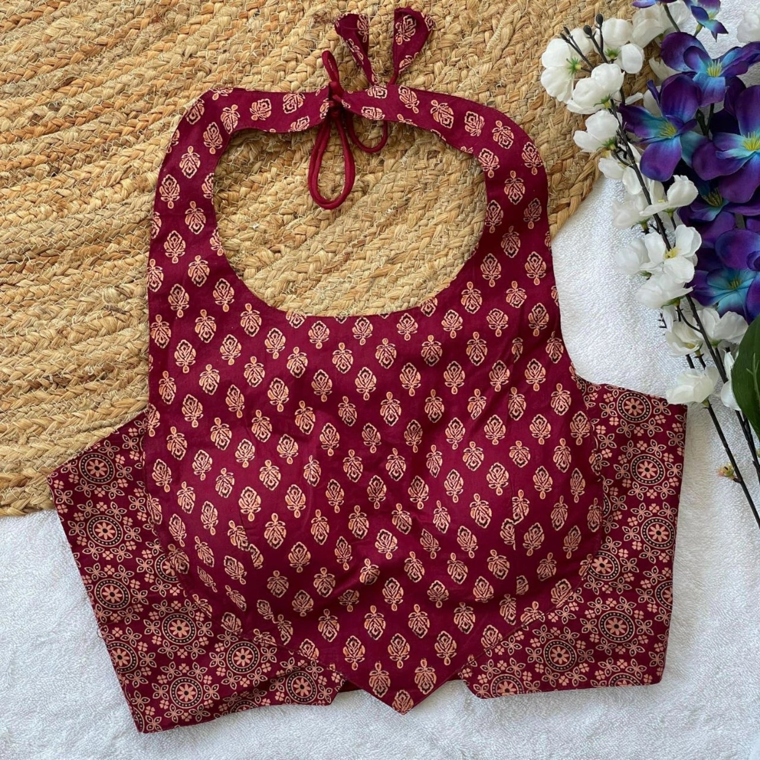 Pure Ajrakh Cotton Halter Neck Blouse
