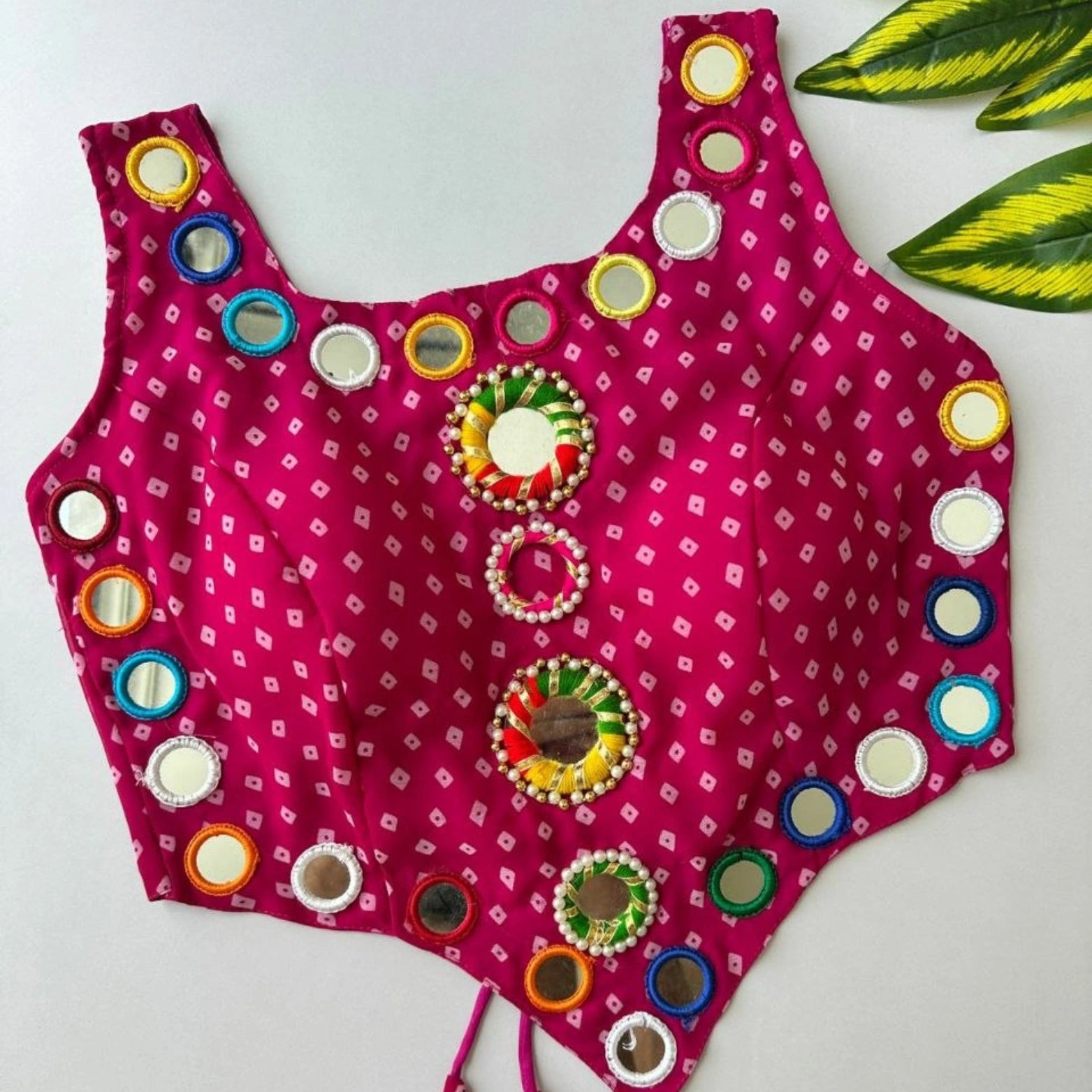 Navratri Bandhani Mirror Work Designer Blouse