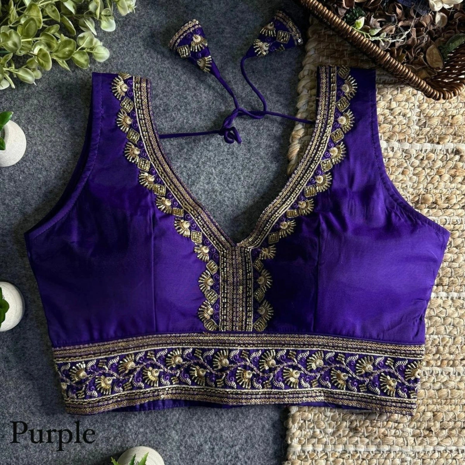 Roman Silk Zari & Bead Embroidered Party Wear Blouse