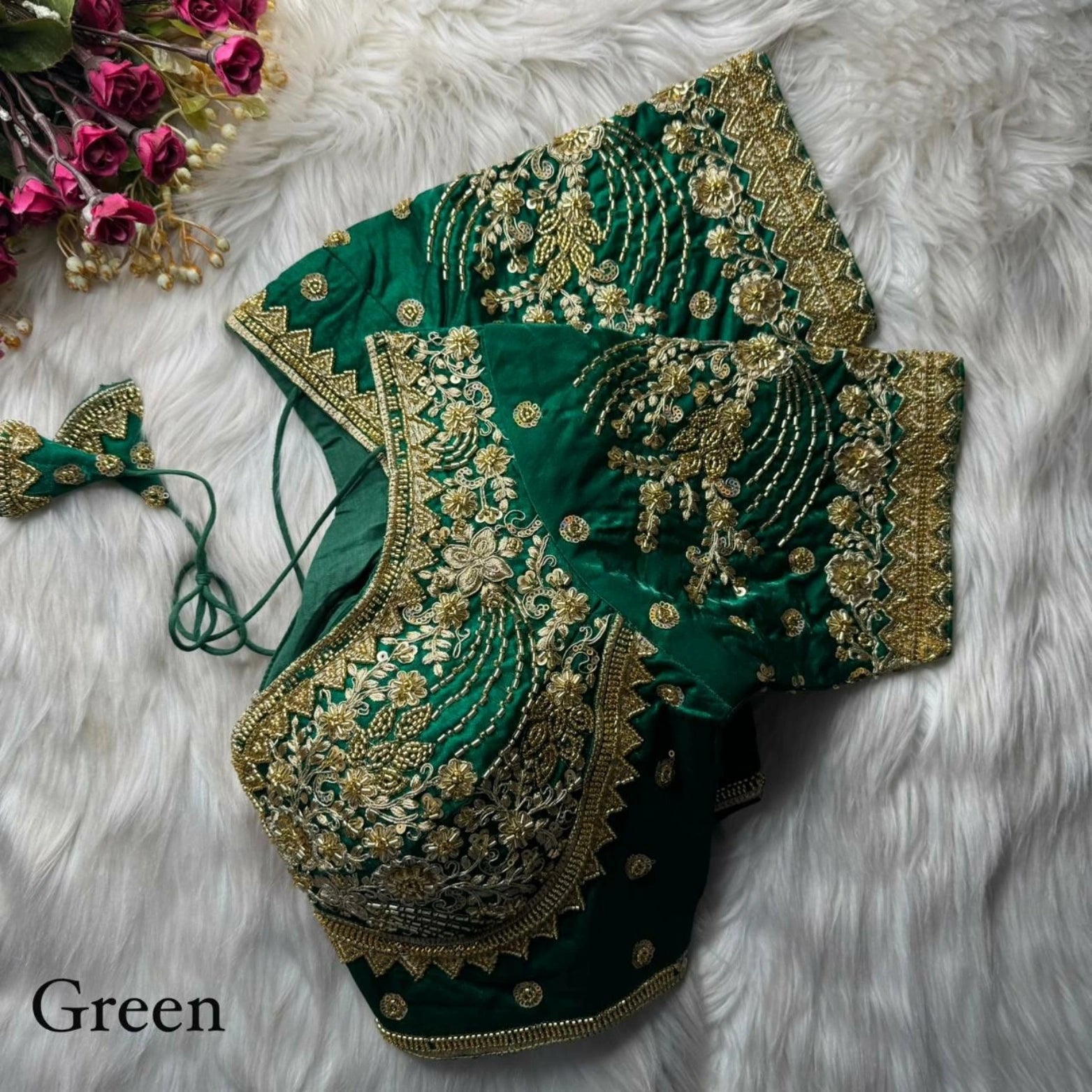 Heavy Beads & Sequins Embroidered Fendy Silk Blouse