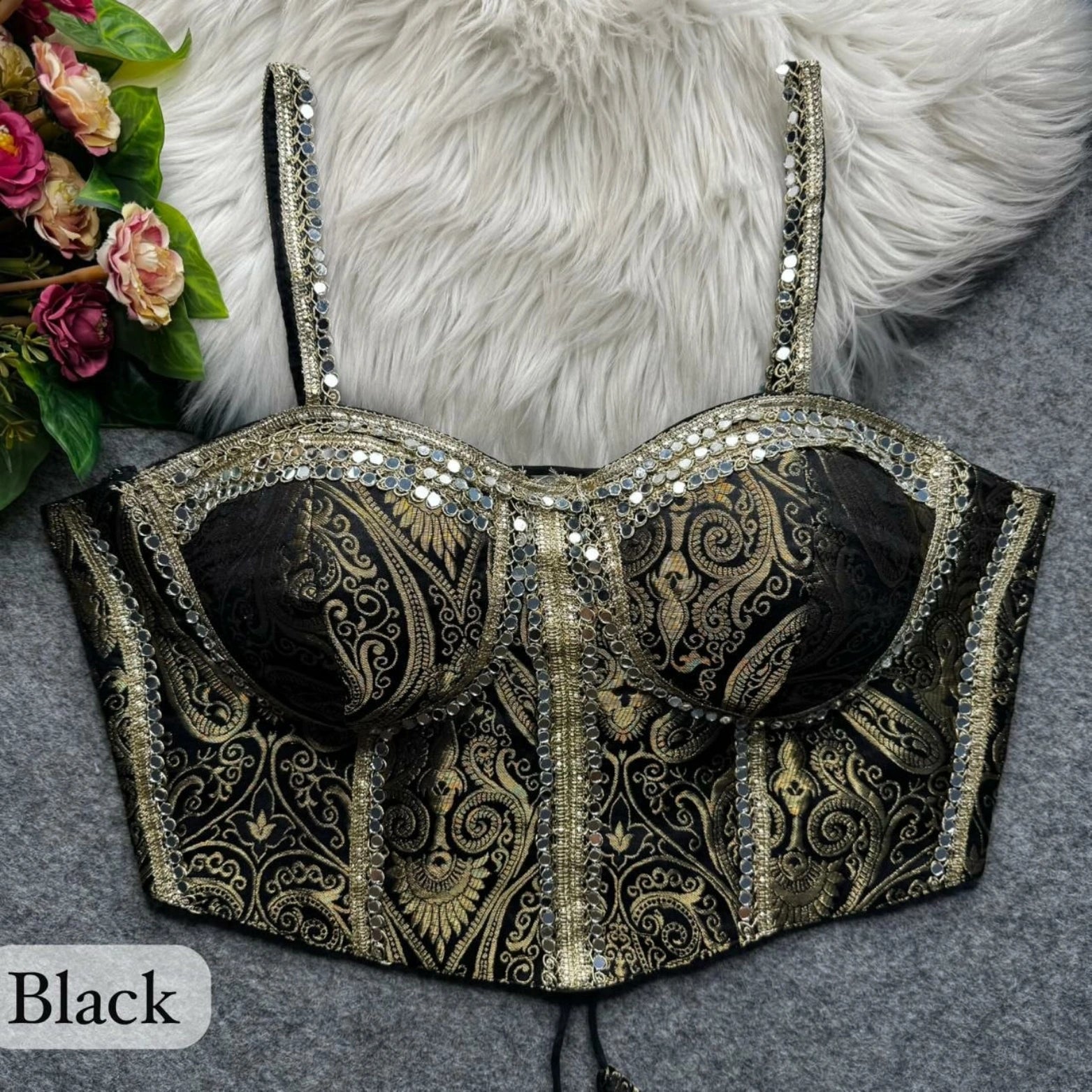 Banarasi Corset Blouse with Mirror Work