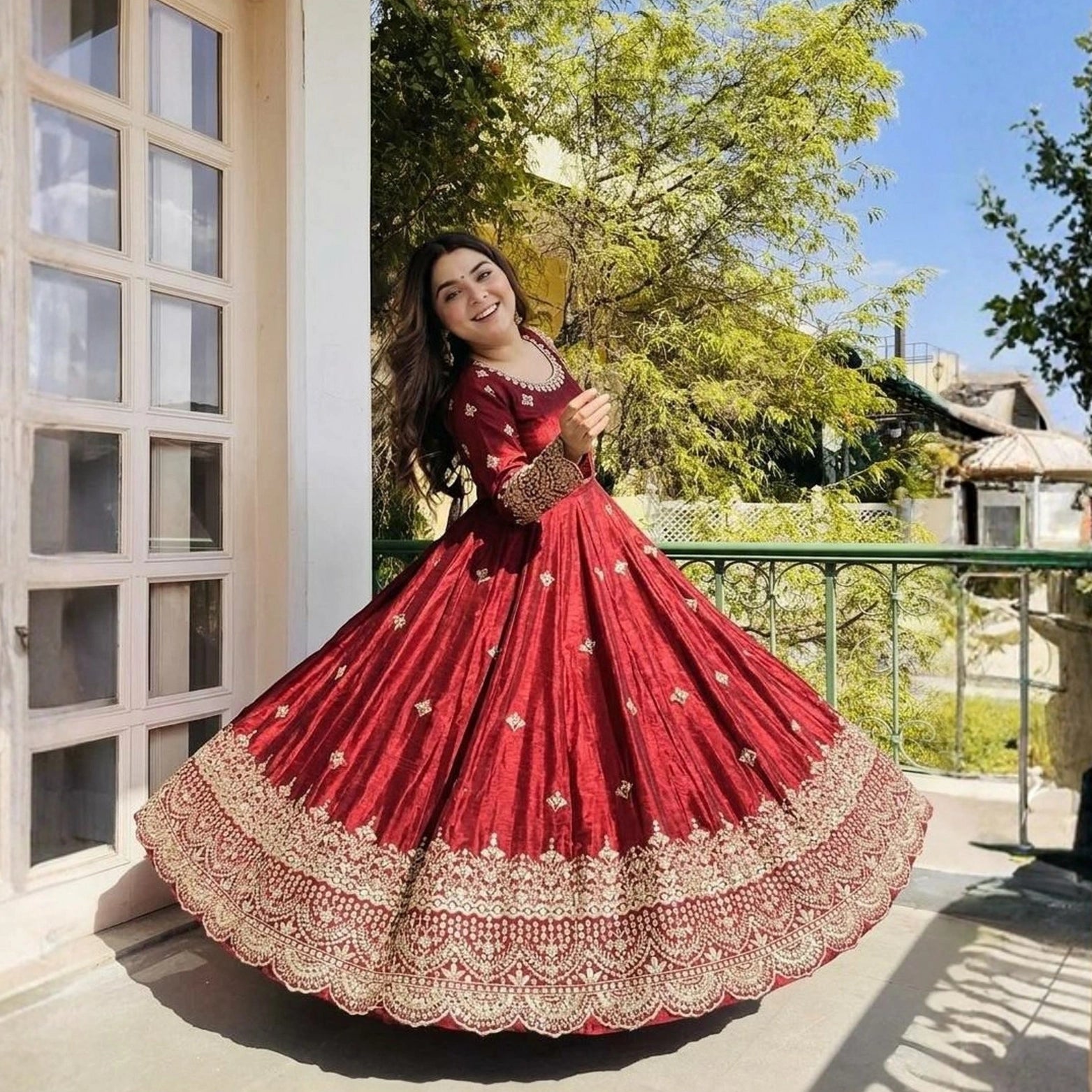 Meher Pure Fendi Silk Embroidered Gown Set