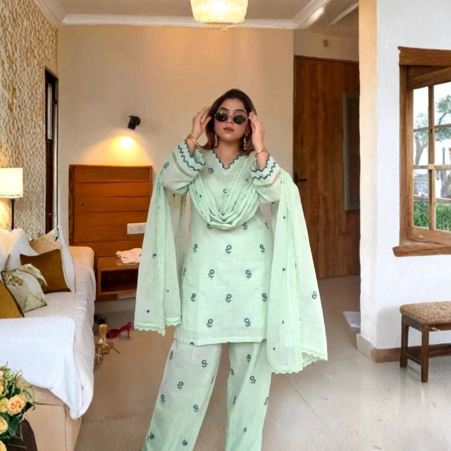 Mint Chanderi Farshi Suit Set