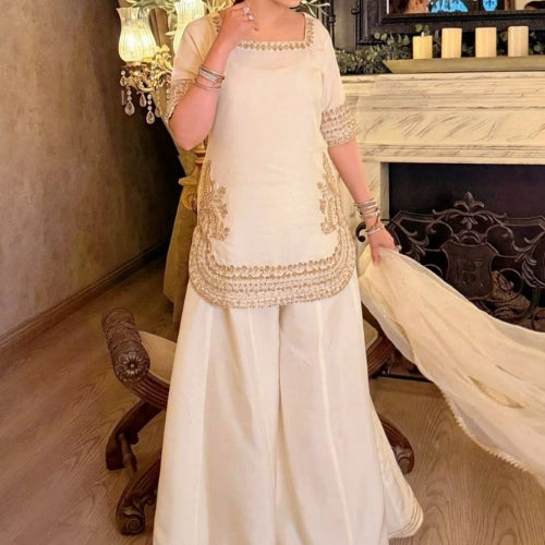 Aarohi Chinon Embroidered Sharara Set