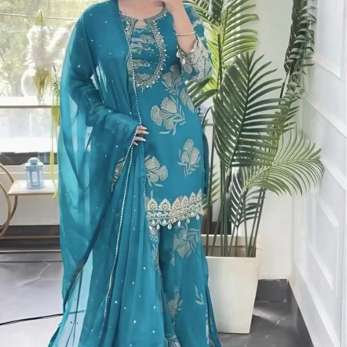 Meher Turquoise Georgette Sharara Set