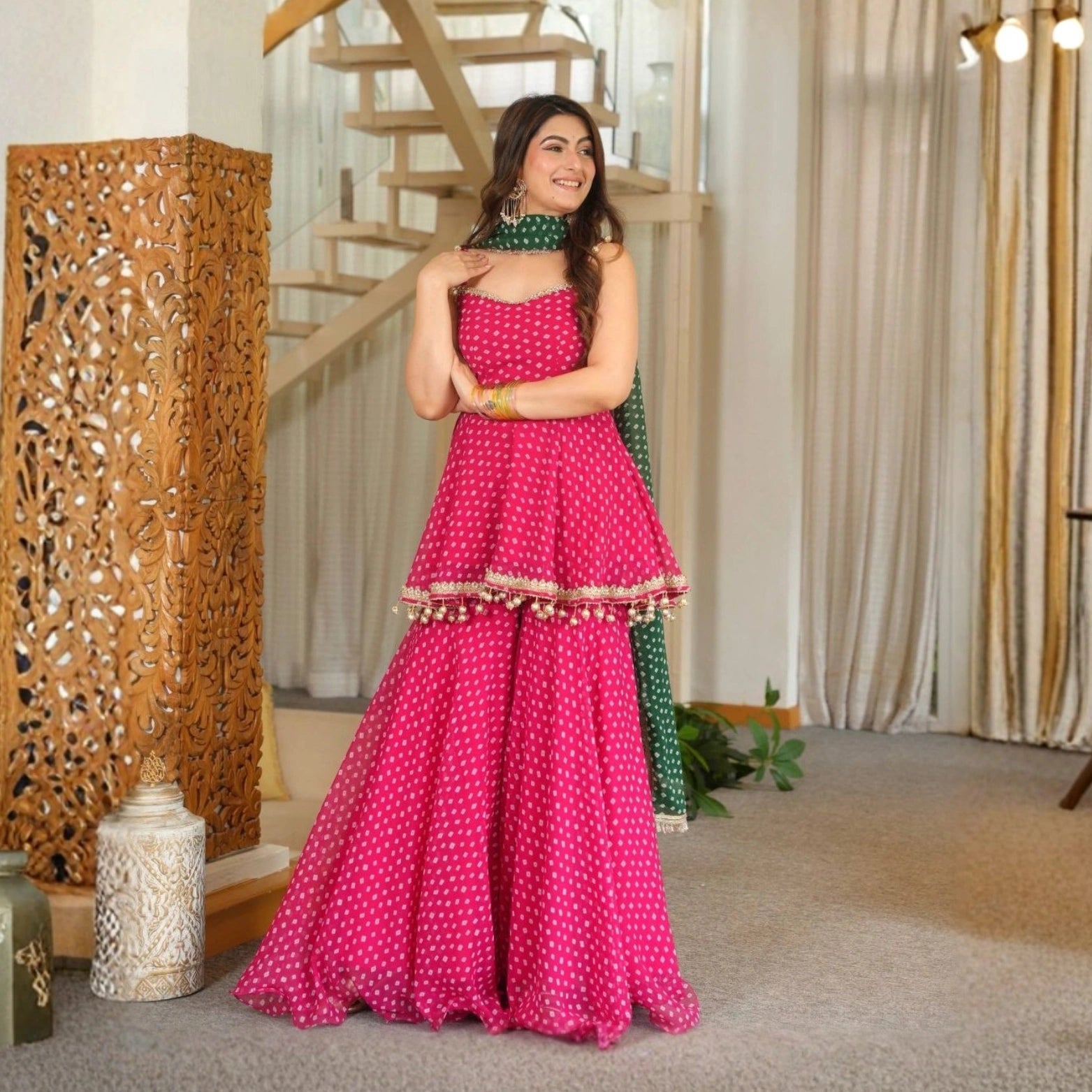 Gulabo Bandhej Kediya Set