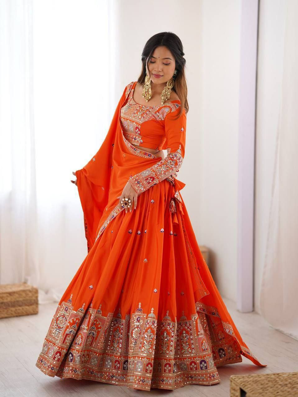 French Crepe Semi-Stitched Lehenga Set