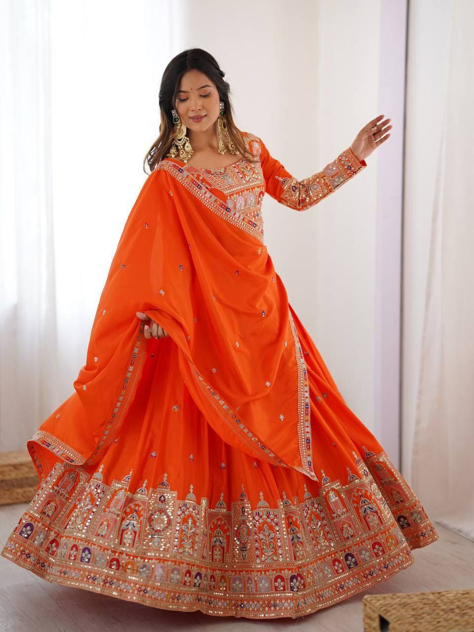 French Crepe Semi-Stitched Lehenga Set