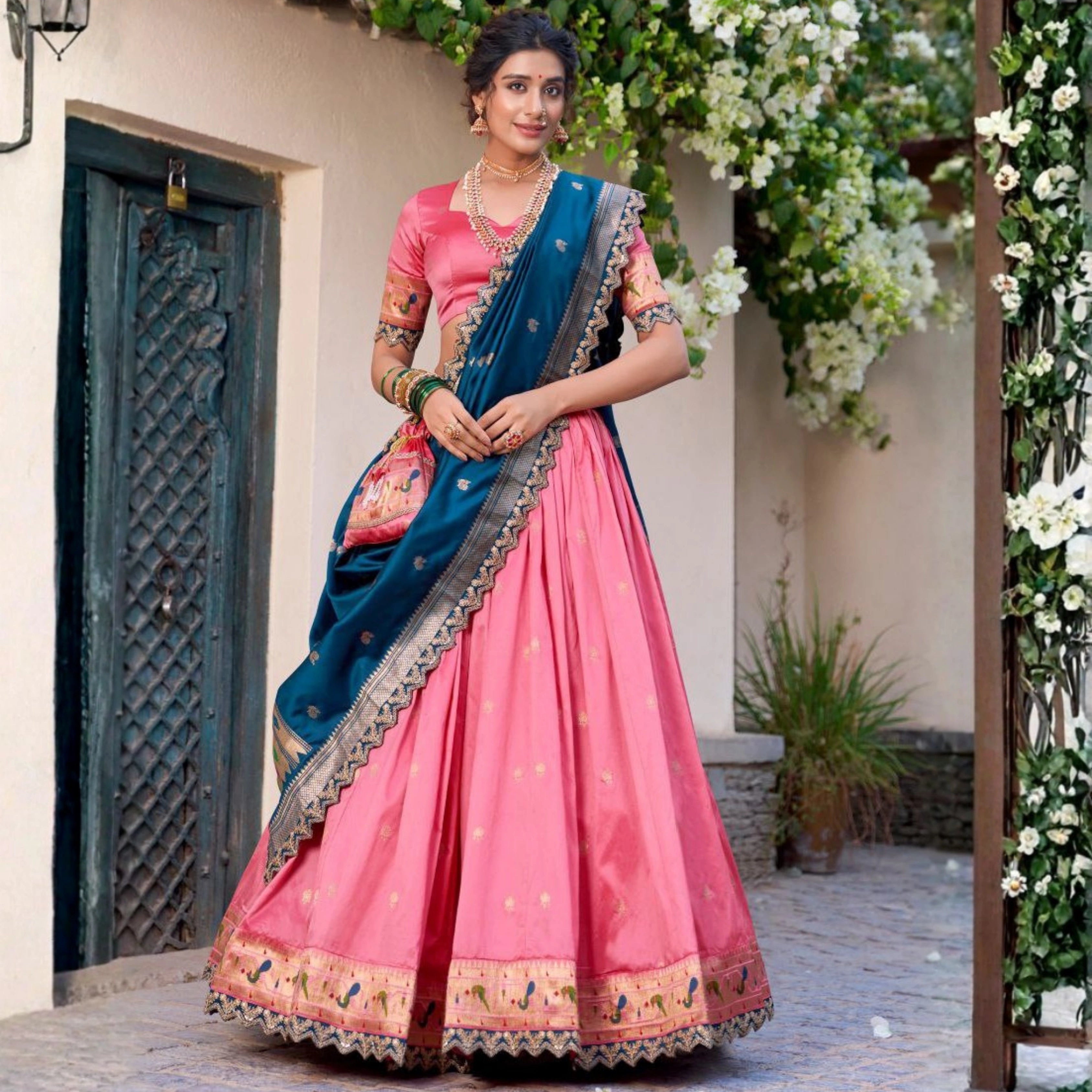 Jacquard Paithani Silk Stitched Lehenga Set
