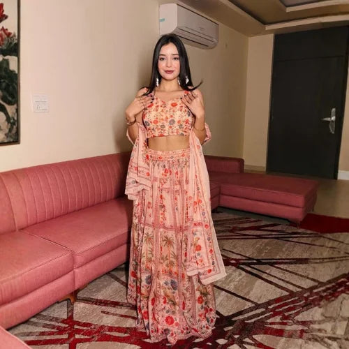 Pastel Floral Organza Lehenga Set