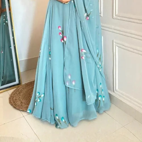 Georgette Handpainted Designer Lehenga Set