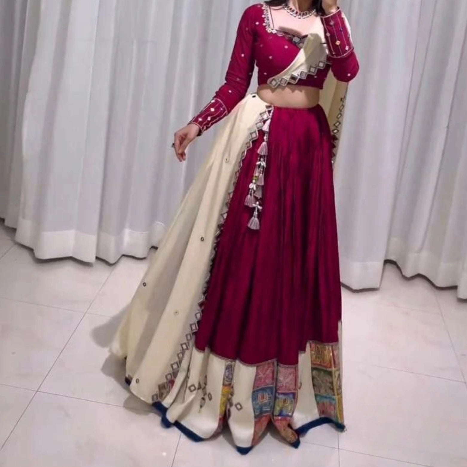 Gulnaar Mirrorwork Rayon Lehenga Set