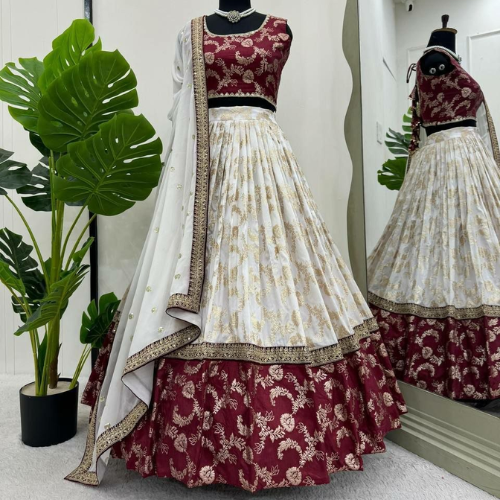 Jacquard Coding & Sequins Embroidered Lehenga Set