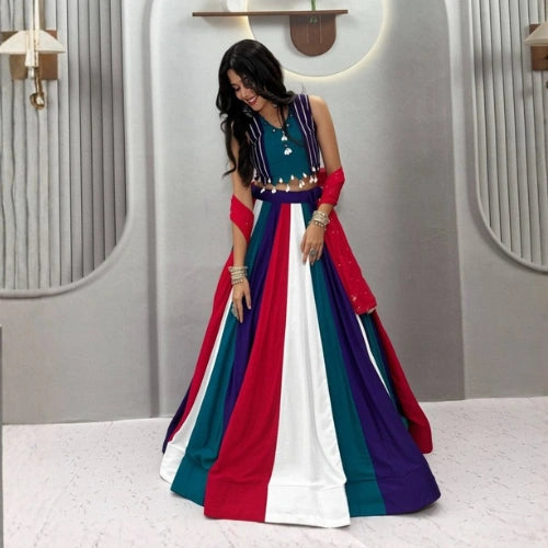 Meher Multicolour Mirrorwork Kali Lehenga Set