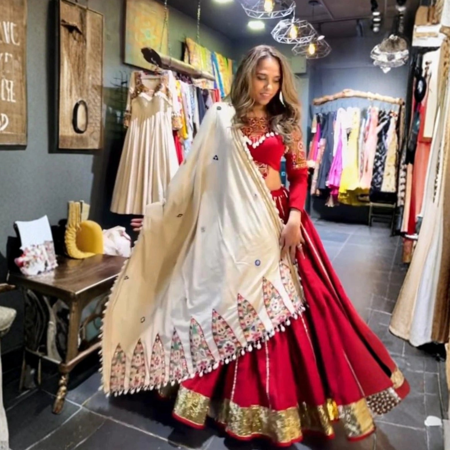 Ruhani Mirrorwork Rayon Silk Lehenga Set