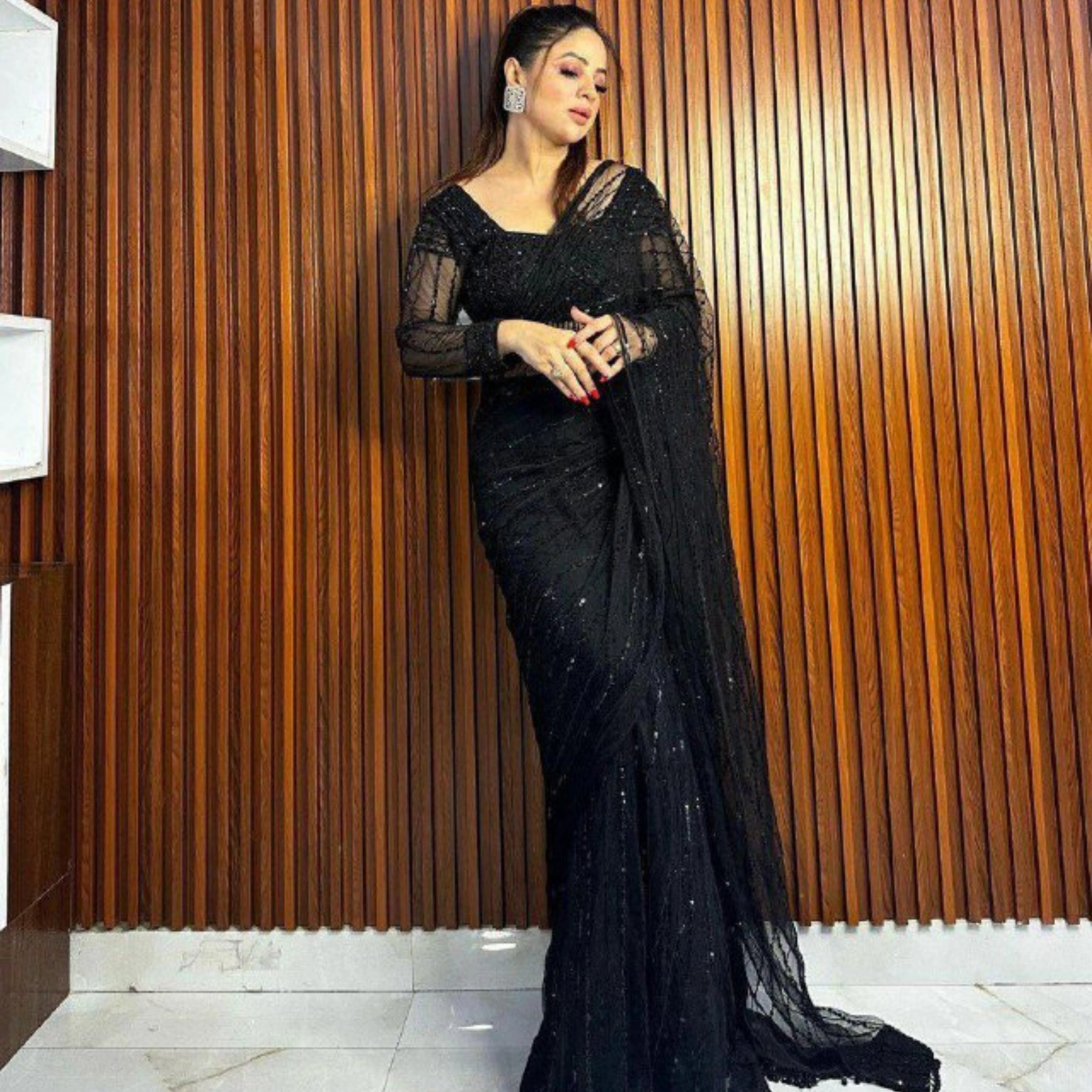 Royal Heavy Net Sequins Lace Party Saree