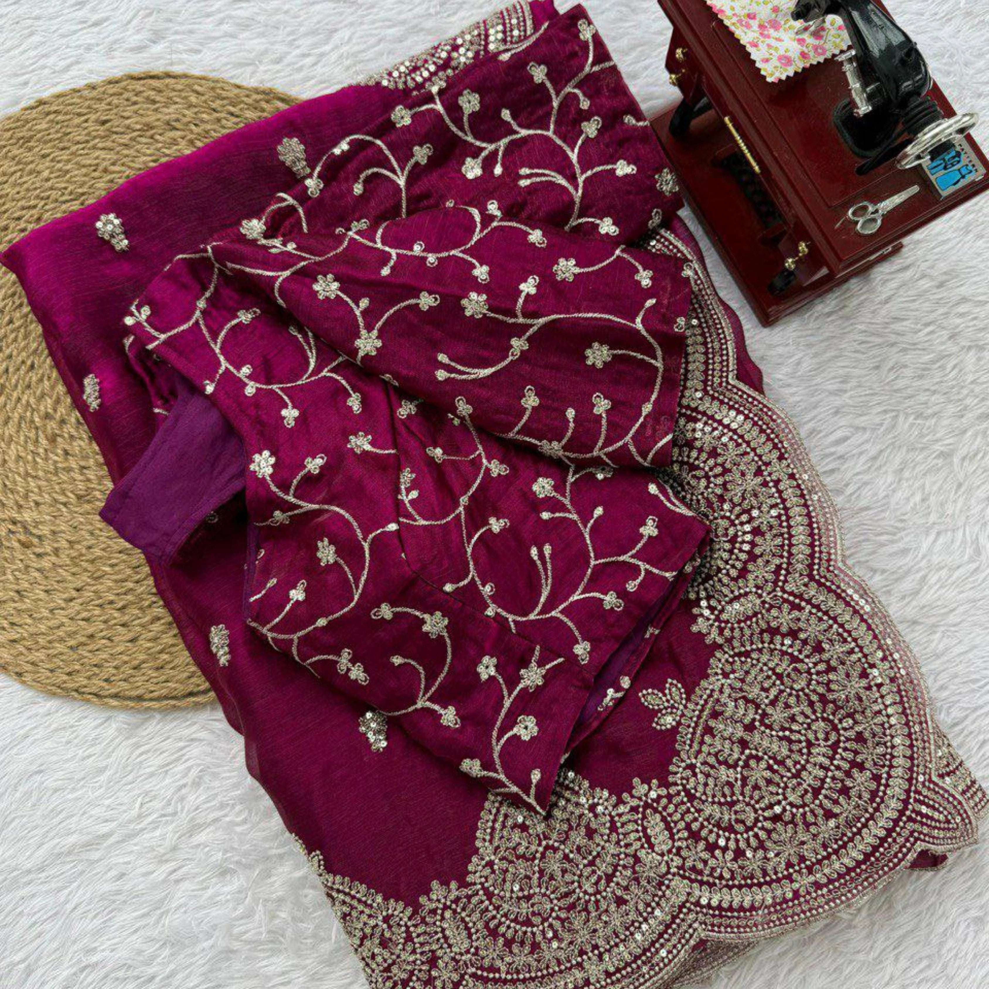 Royal Fendi Chiffon Embroidered Designer Saree