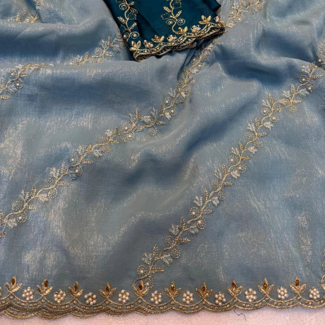 Soft Crunchy Saree with Embroidery & Stone Work