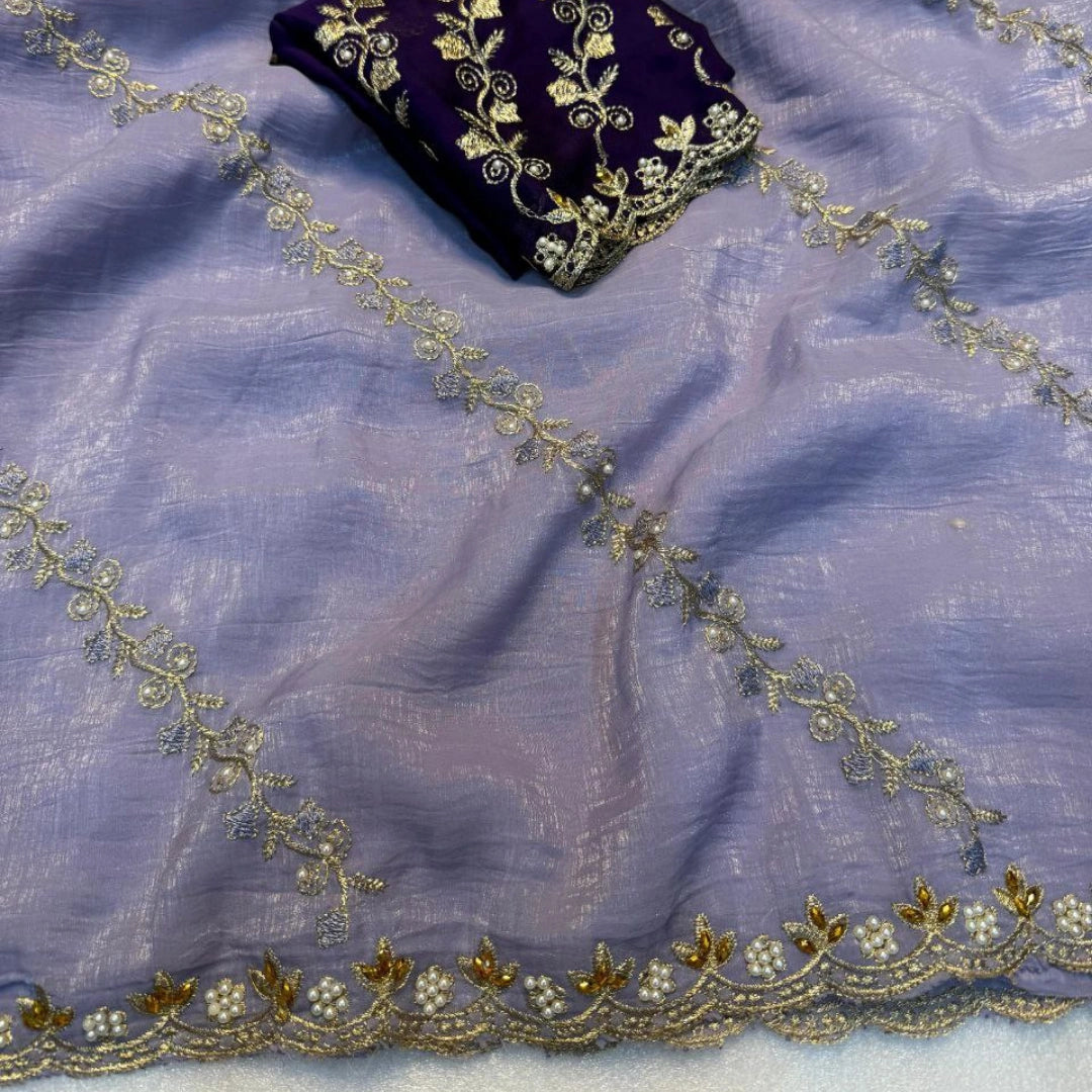 Soft Crunchy Saree with Embroidery & Stone Work