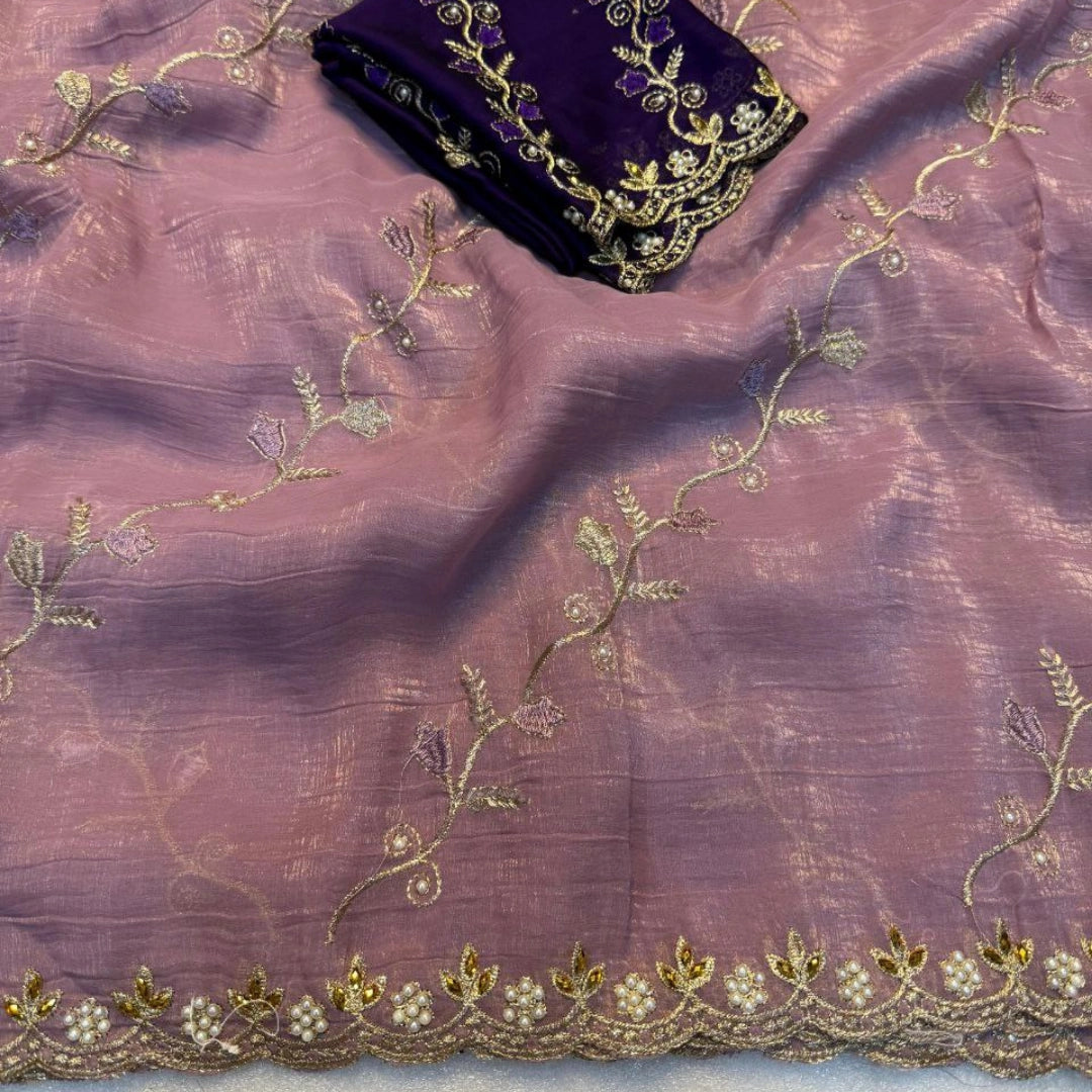Soft Crunchy Saree with Embroidery & Stone Work