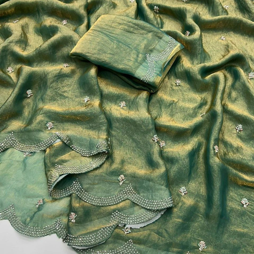 Fendy Satin Dual Shade Saree with Diamond Border