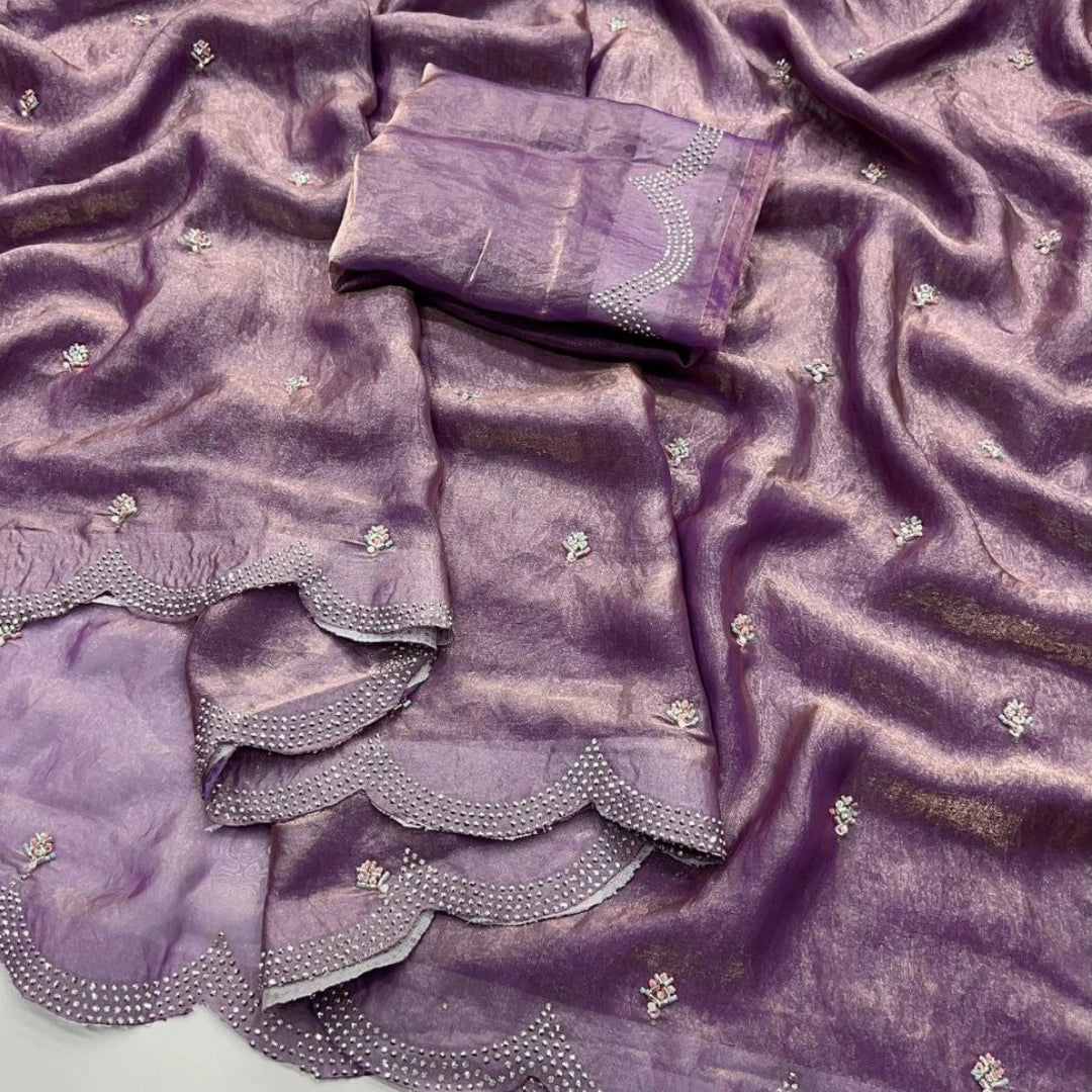 Fendy Satin Dual Shade Saree with Diamond Border